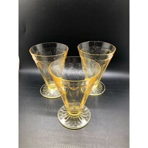 3 Vintage Yellow Depression Glass Footed Dessert Cups